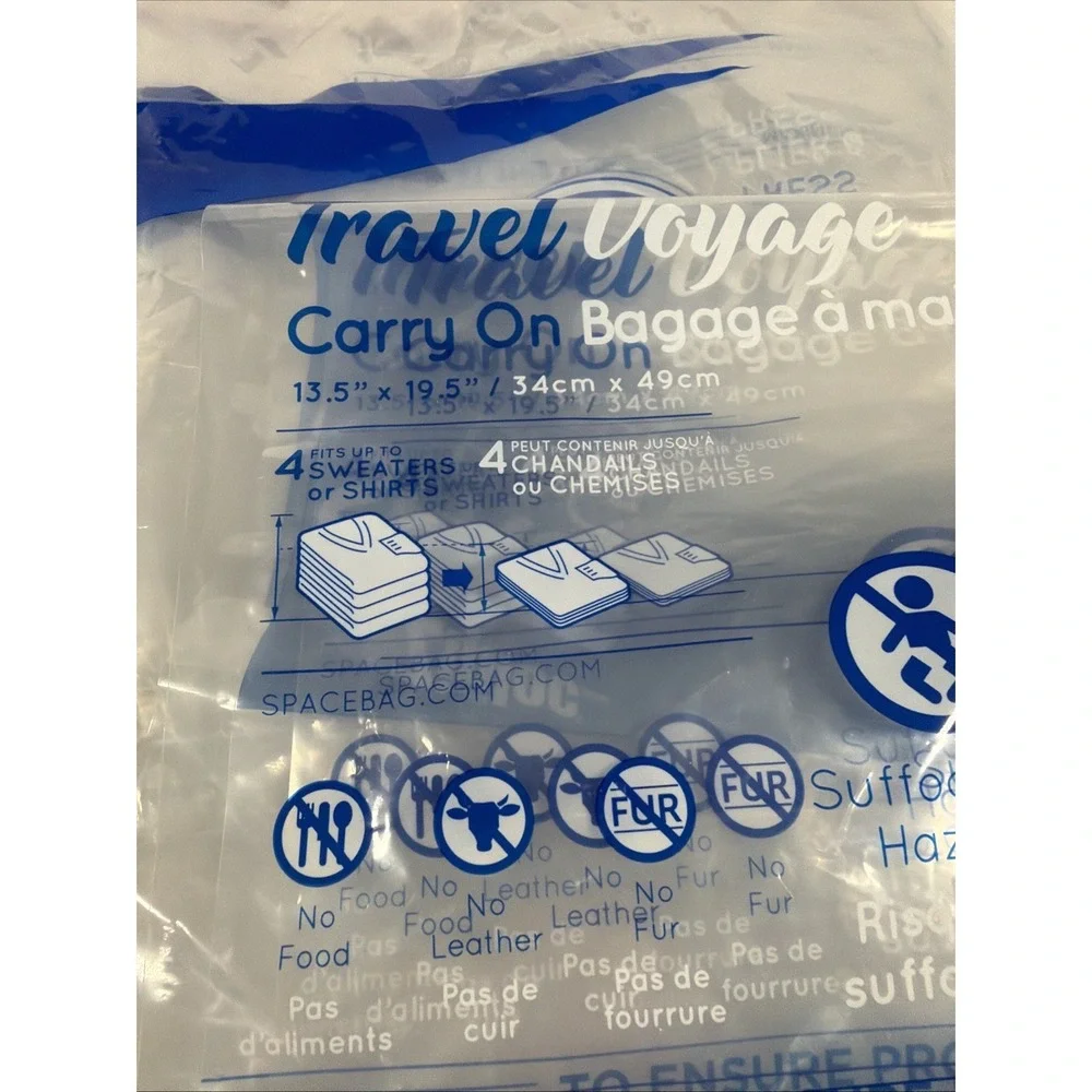 Ziploc Space Bags Travel Vacuum Storage 5 Pc Set Carry On & Suitcase Sizes